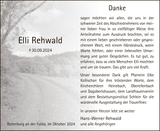 Traueranzeige von Elli Rehwald von HNA