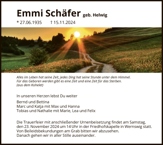 Traueranzeige von Emmi Schäfer von HNA