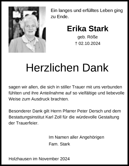Traueranzeige von Erika Stark von HNA