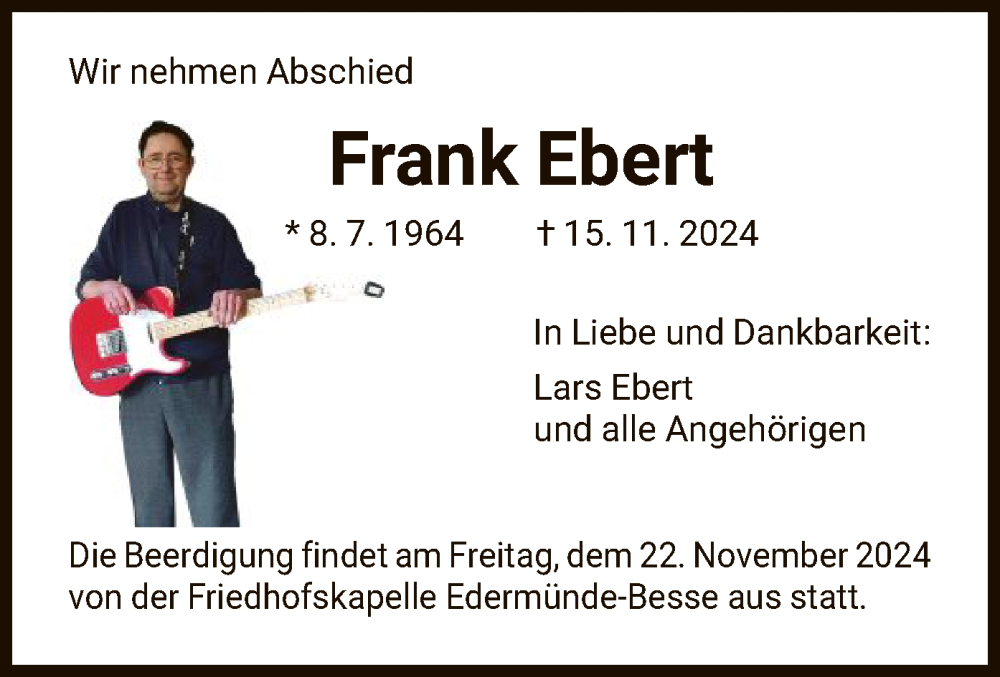  Traueranzeige für Frank Ebert vom 20.11.2024 aus HNA