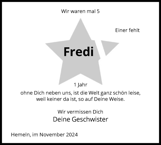 Traueranzeige von Fredi  von HNA