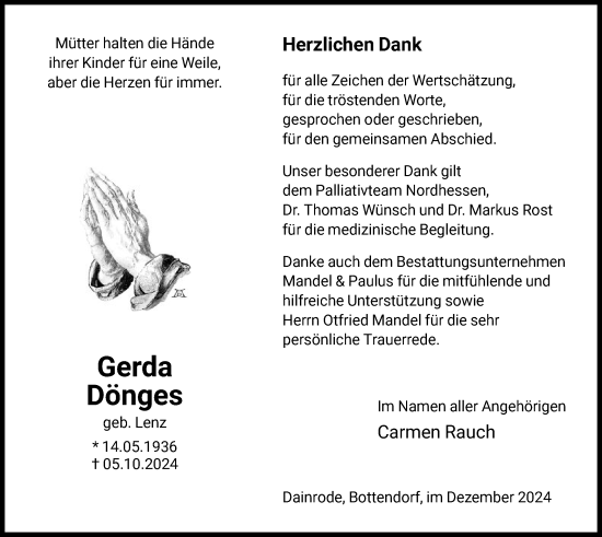 Traueranzeige von Gerda Dönges von HNA