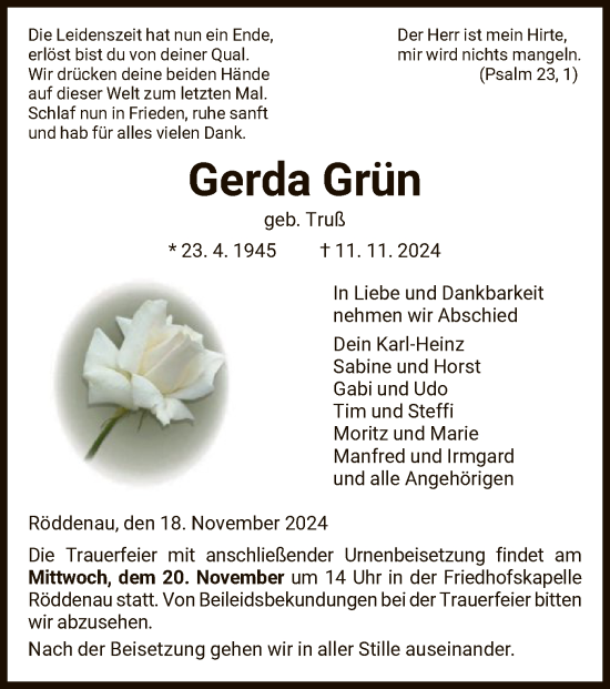 Traueranzeige von Gerda Grün von HNA