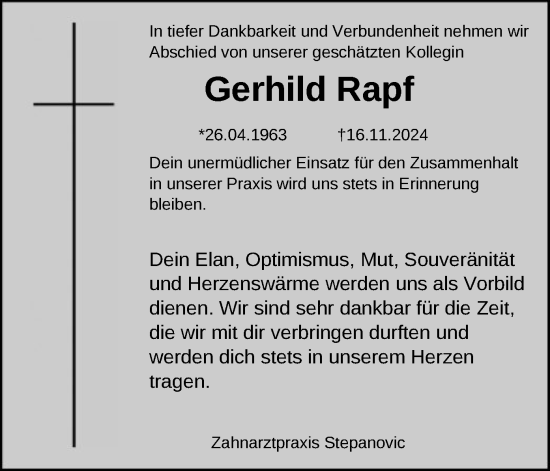 Traueranzeige von Gerhild Rapf von HNA