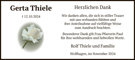 Traueranzeige von Gerta Thiele von HNA