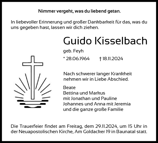 Traueranzeige von Guido Kisselbach von HNA