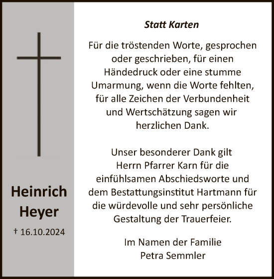 Traueranzeige von Heinrich Heyer von HNA