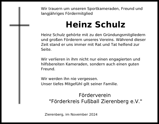 Traueranzeige von Heinz Schulz von HNA