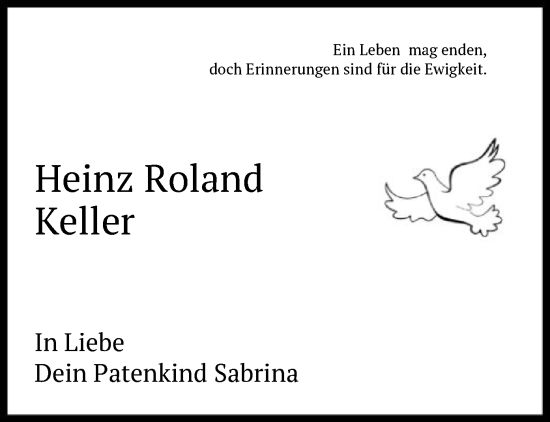 Traueranzeige von Heinz Roland Keller von HNA