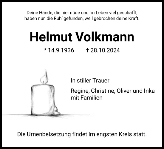 Traueranzeige von Helmut Volkmann von HNA