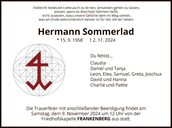 Traueranzeige von Hermann Sommerlad von HNA