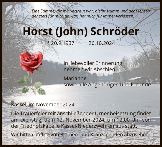 Traueranzeige von Horst Schröder von HNA