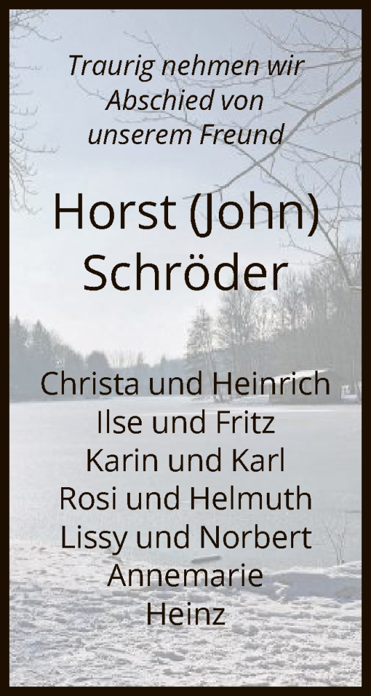 Traueranzeige von Horst Schröder von HNA