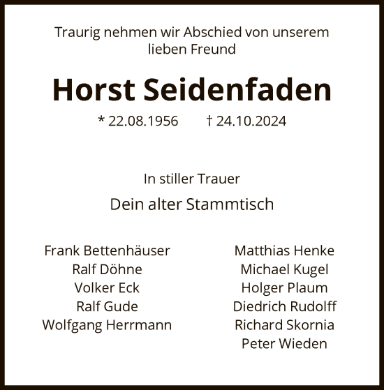 Traueranzeige von Horst Seidenfaden von HNA