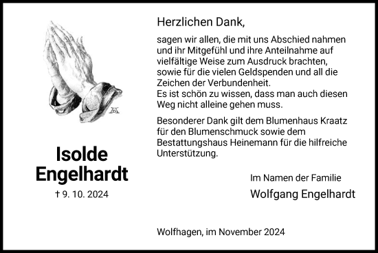 Traueranzeige von Isolde Engelhardt von HNA