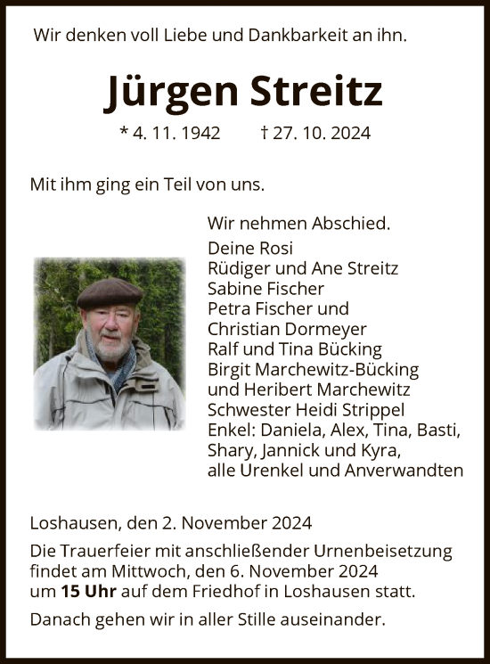 Traueranzeige von Jürgen Streitz von HNAHNA