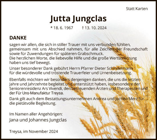 Traueranzeige von Jutta Jungclas von HNA