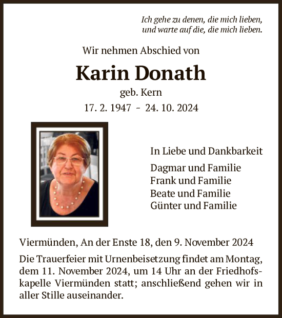 Traueranzeige von Karin Donath von HNA