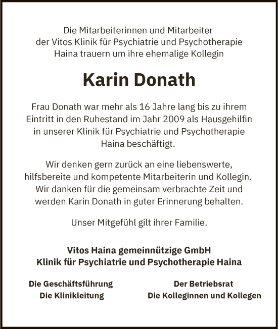 Traueranzeige von Karin Donath von HNA