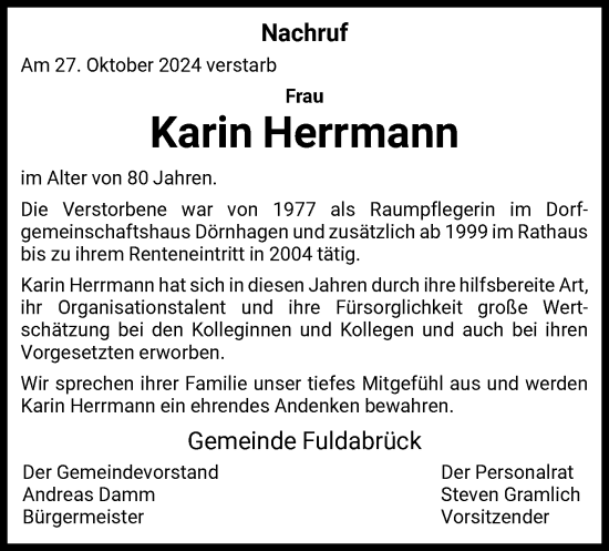 Traueranzeige von Karin Hermann von HNA