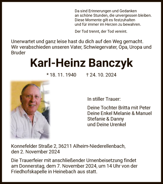 Traueranzeige von Karl-Heinz Banczyk von HNA