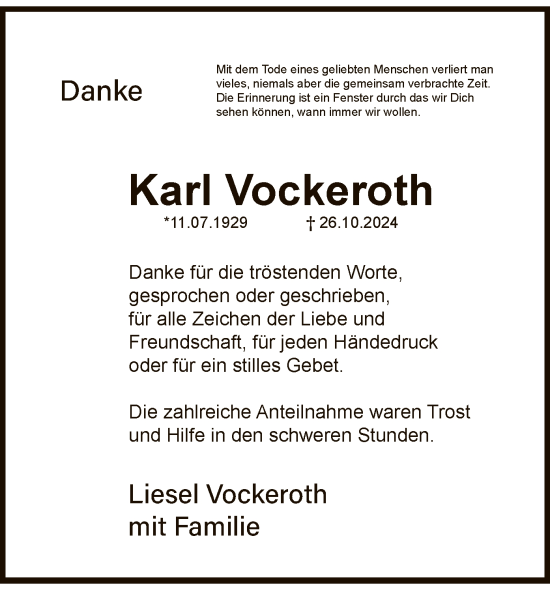 Traueranzeige von Karl Vockeroth von HNA