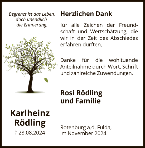 Traueranzeige von Karlheinz Rödling von HNA