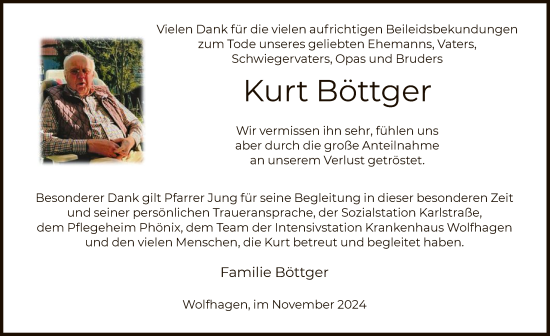Traueranzeige von Kurt Böttger von HNA