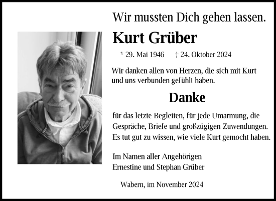 Traueranzeige von Kurt Grüber von HNA
