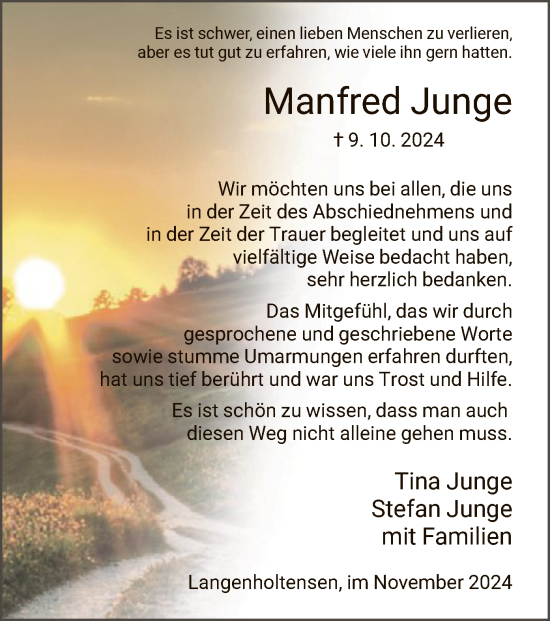Traueranzeige von Manfred Junge von HNA