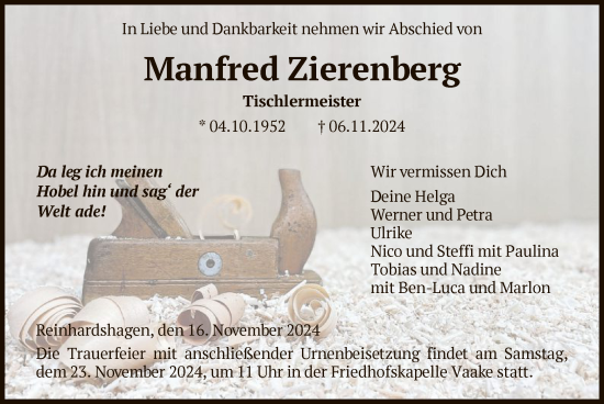 Traueranzeige von Manfred Zierenberg von HNA