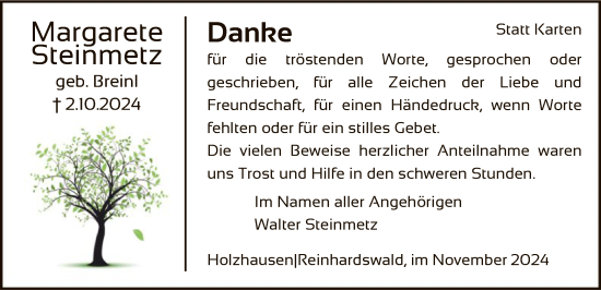 Traueranzeige von Margarete Steinmetz von HNAHNA