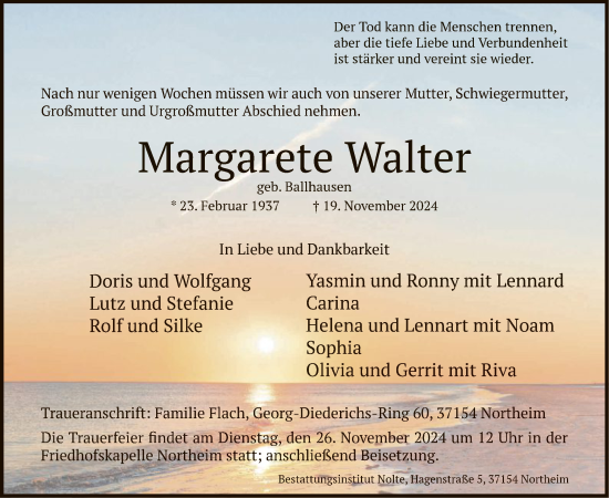 Traueranzeige von Margarete Walter von HNA