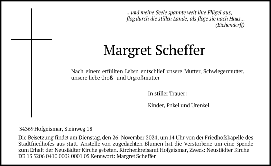 Traueranzeige von Margret Scheffer von HNA