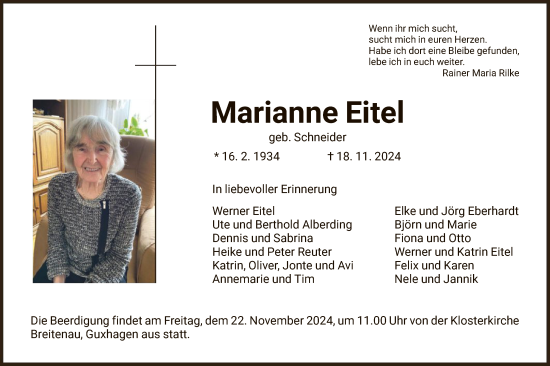 Traueranzeige von Marianne Eitel von HNAHNAHNA