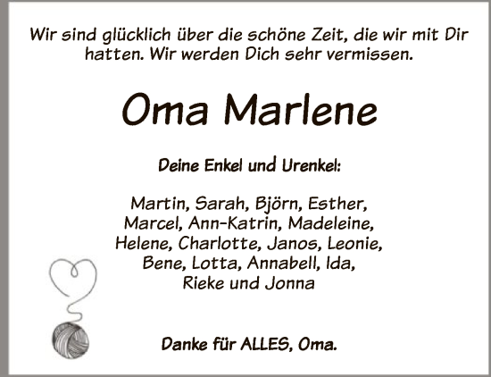Traueranzeige von Marlene  von HNA