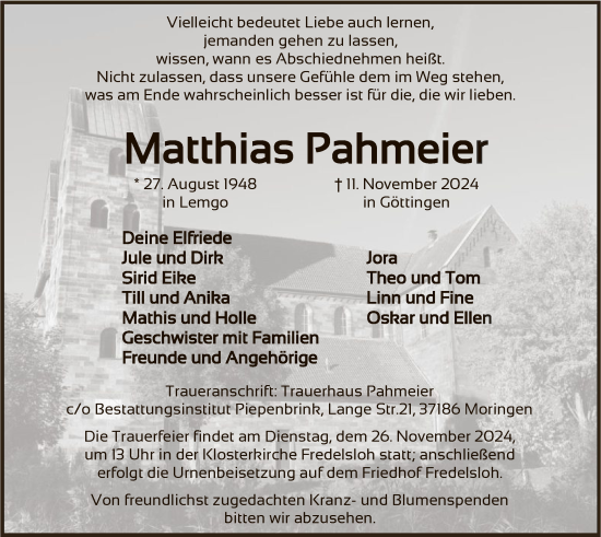 Traueranzeige von Matthias Pahmeier von HNA