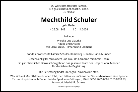 Traueranzeige von Mechthild Schuler von HNA