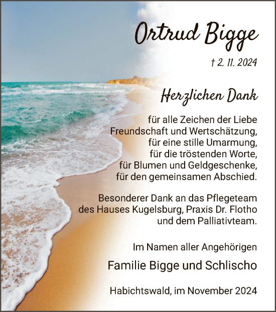 Traueranzeige von Ortrud Bigge von HNAHNA