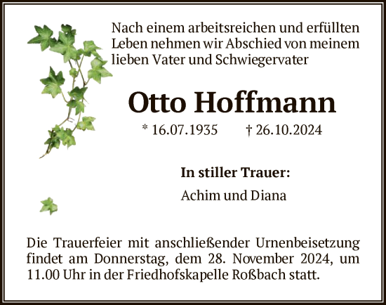 Traueranzeige von Otto Hoffmann von HNA