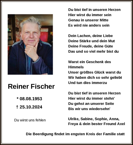 Traueranzeige von Reiner Fischer von HNA