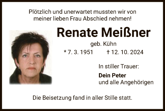 Traueranzeige von Renate Meißner von HNA