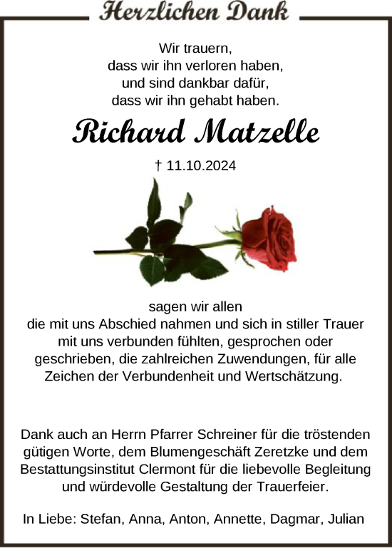 Traueranzeige von Richard Matzelle von HNAHNA