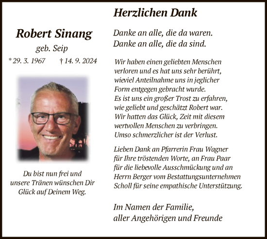 Traueranzeige von Robert Sinang von HNA