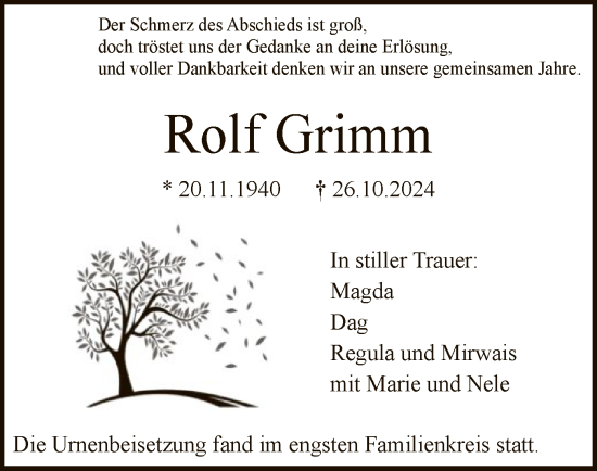 Traueranzeige von Rolf Grimm von HNA