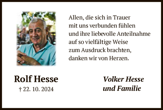 Traueranzeige von Rolf Hesse von HNA