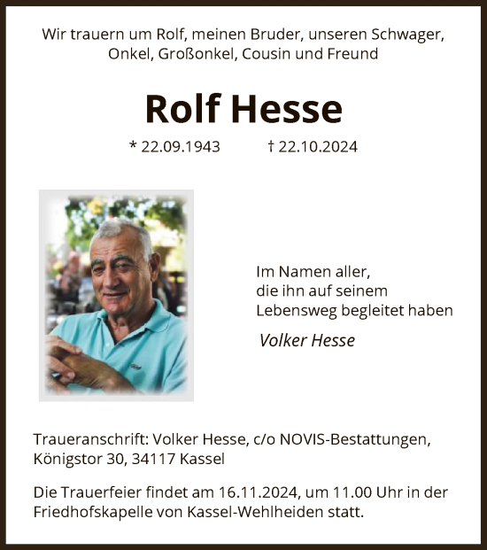 Traueranzeige von Rolf Hesse von HNA