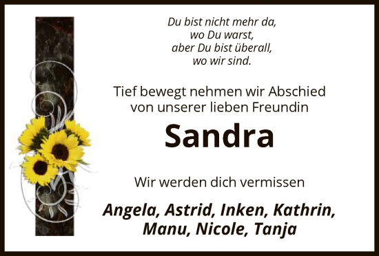 Traueranzeige von Sandra  von HNA