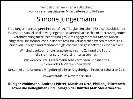 Traueranzeige von Simone Jungermann von HNA