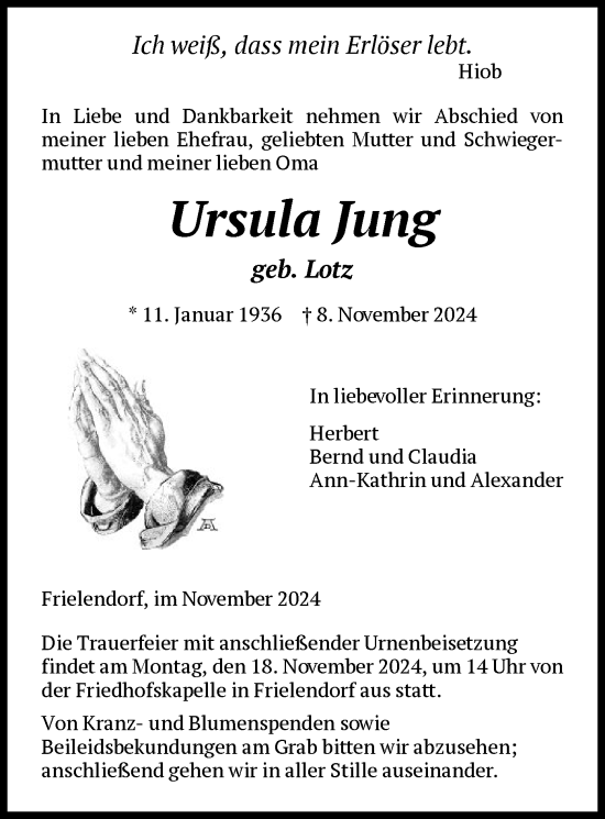 Traueranzeige von Ursula Jung von HNA